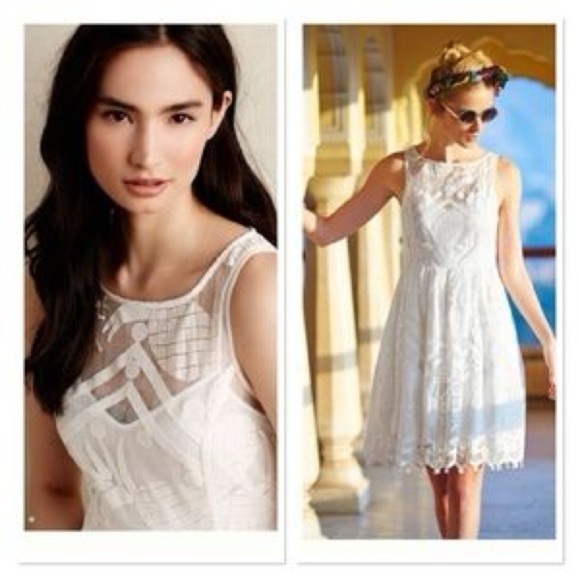 Anthropologie Pineapple Embroidered Mesh Dress White Ivory Sleeveless Boho sz 2 - Picture 2 of 5